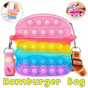 Hamburger Purse Shoulder Bag Handbag Popit Push Bubble Fidget Sensory Toy Gift